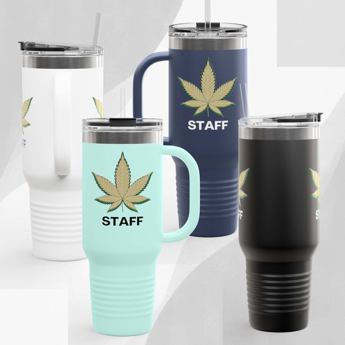 40oz Insulated Travel Mug – Cannabis Leaf 'STAFF' Design in 4 Colors