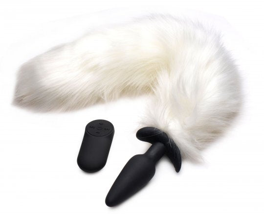 Vibrating White Fox Tail Slender Anal Plug