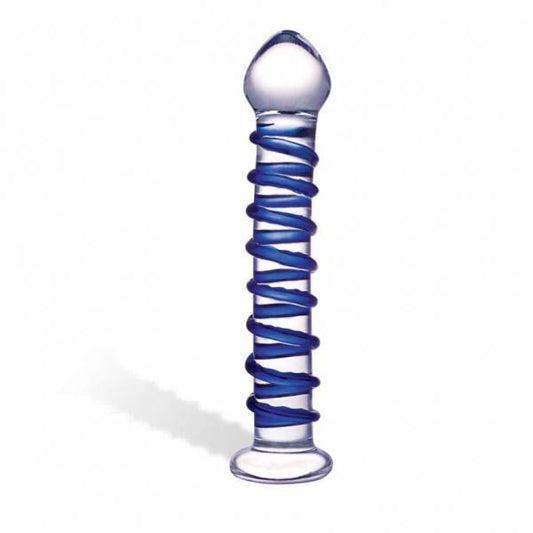 Glass Blue Spiral Glass Dildo